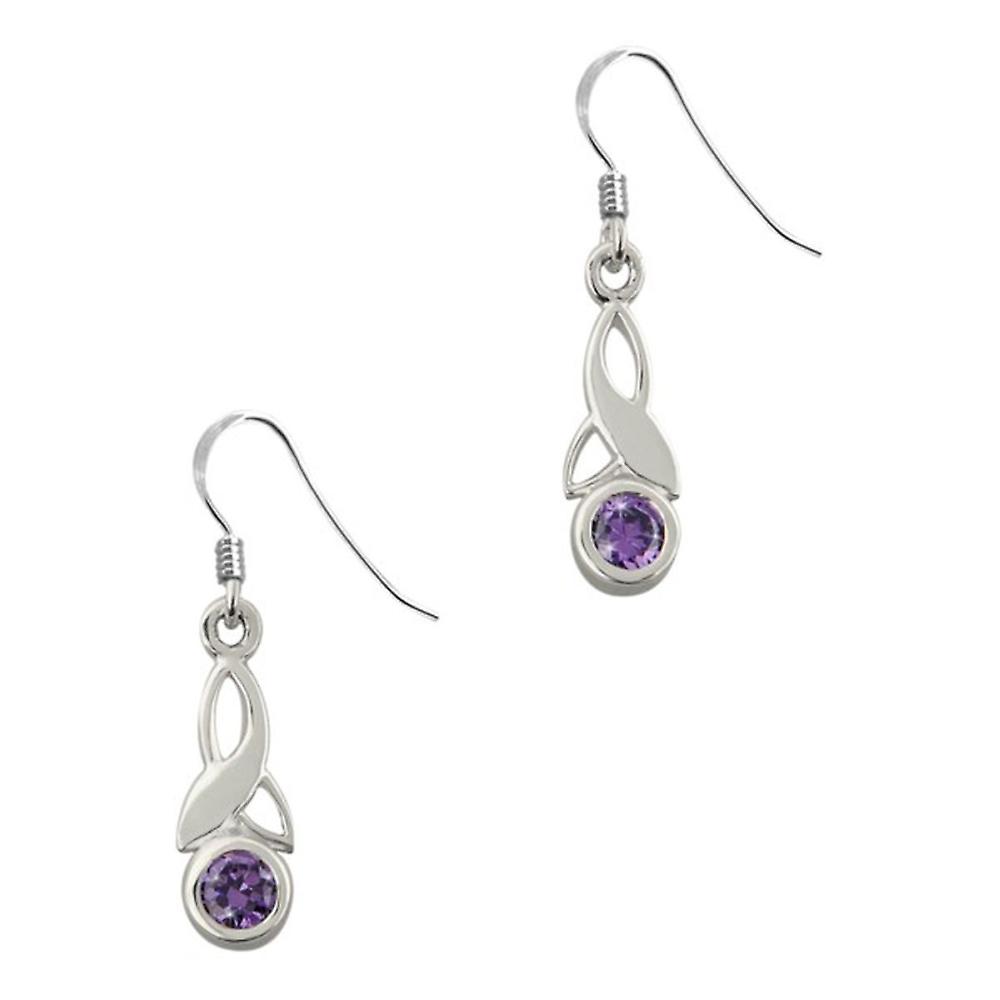 Celtic Holy Trinity Knot Birthstone Small Drop Style Pair Of Earrings - A Amethyst Stone