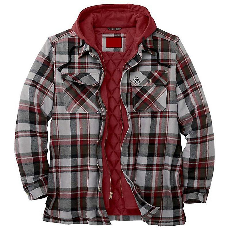 Men Winter Jackets Harajuku Plaid Shirts Coats Hooded Zipper Long Sleeve Basic Casual Shirts Jackets European Style