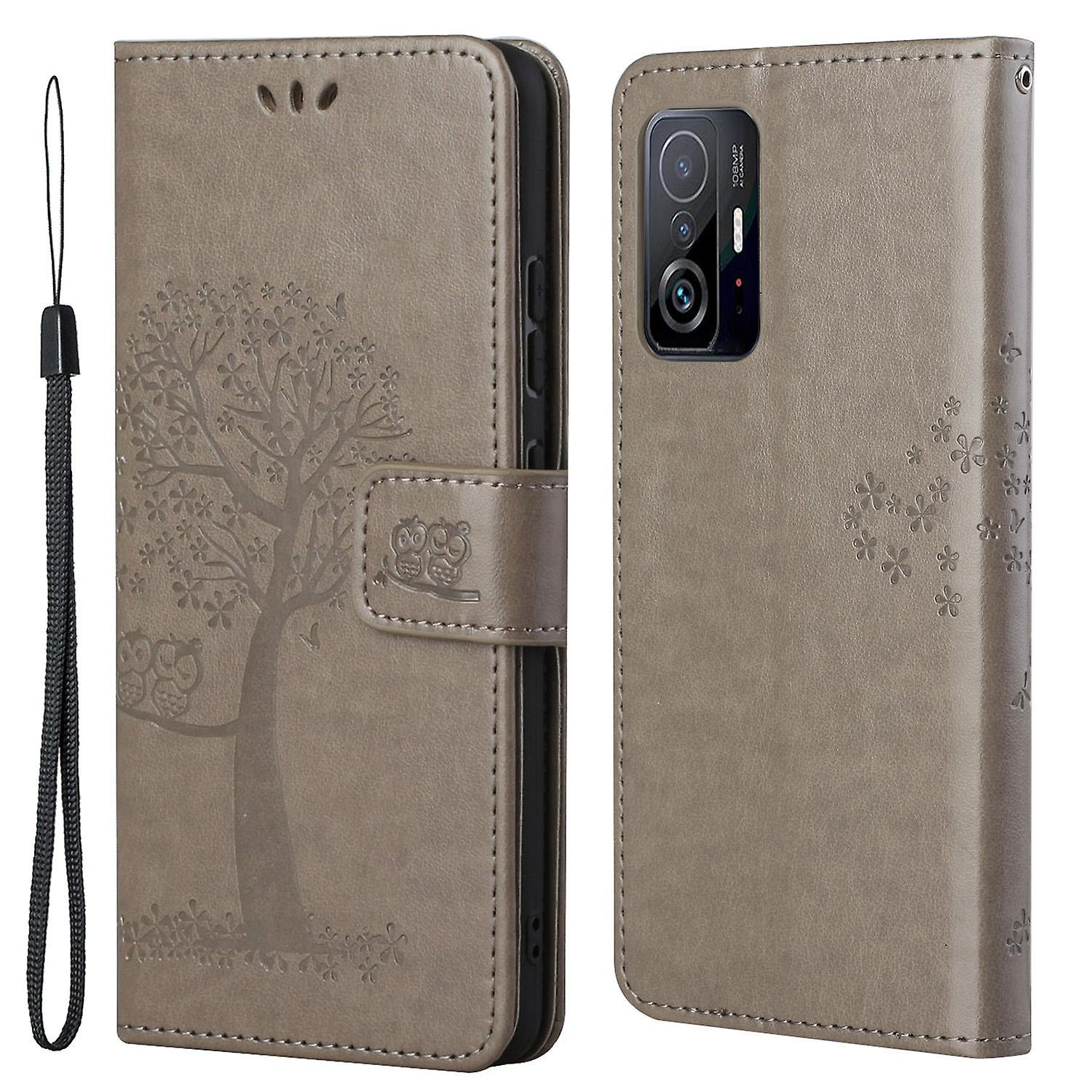 Owl and Tree Pattern Imprinted Wallet Stand PU Leather Protective Phone Shell for Xiaomi 11T/11T Pro