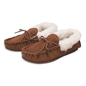 Nordvek Womens Sheepskin Slippers - Wool Lined Sheepskin Moccasins - Non-Slip Hard Sole # 417-100