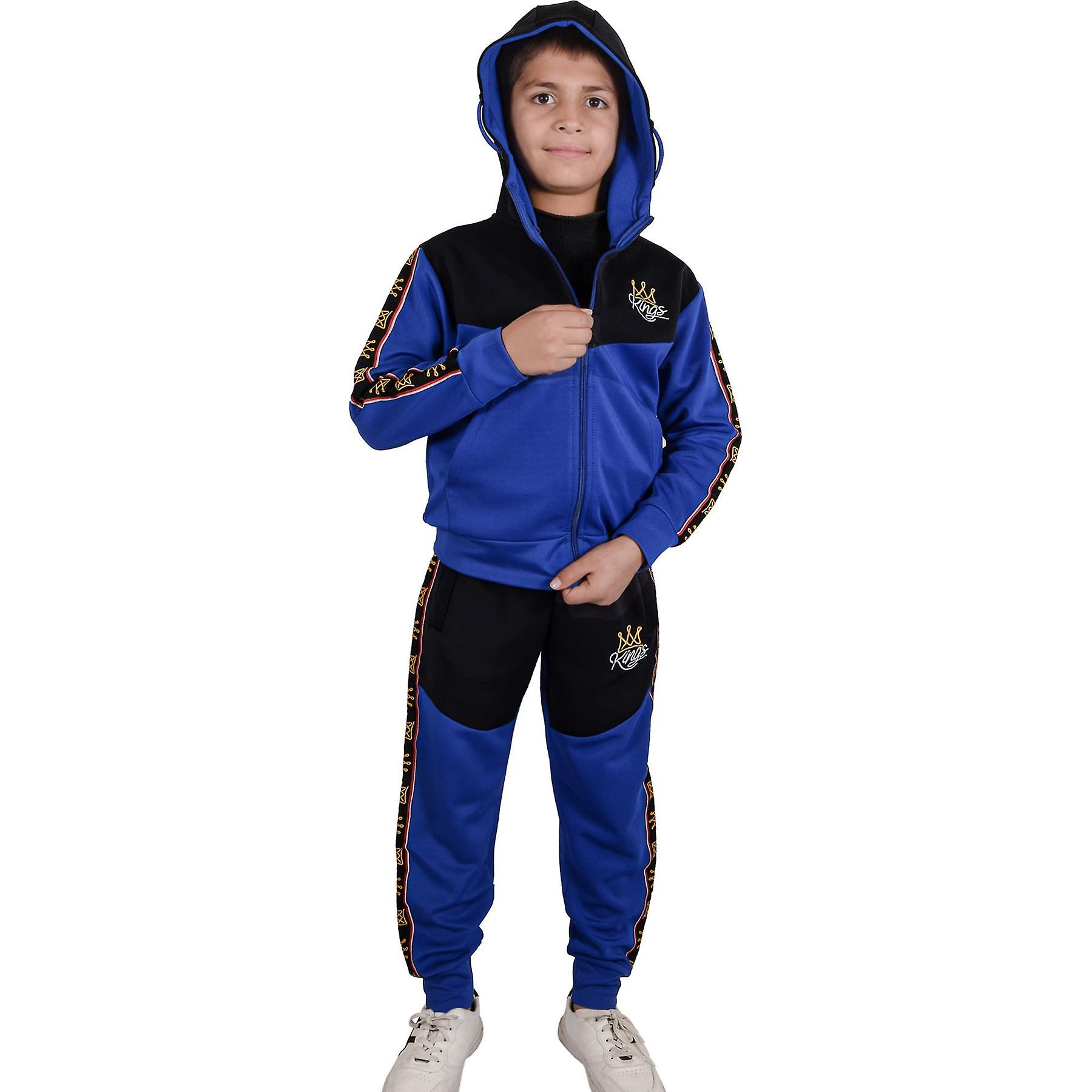 Kids Boys Tracksuit Hooded Kings Crown Embroidered Jogging Suit Joggers Set