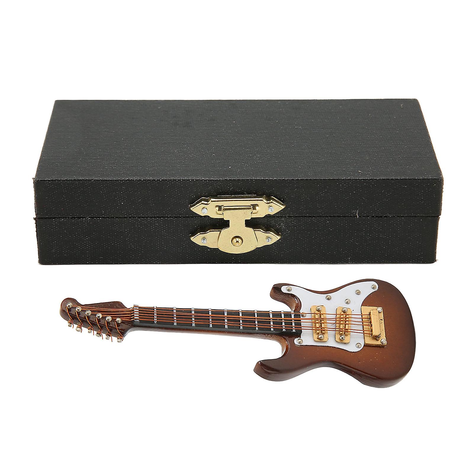 Miniature Electric Guitar Red White Color Stylish 3.9in Length Exquisite Mini Guitar Model with Box for Table Brown