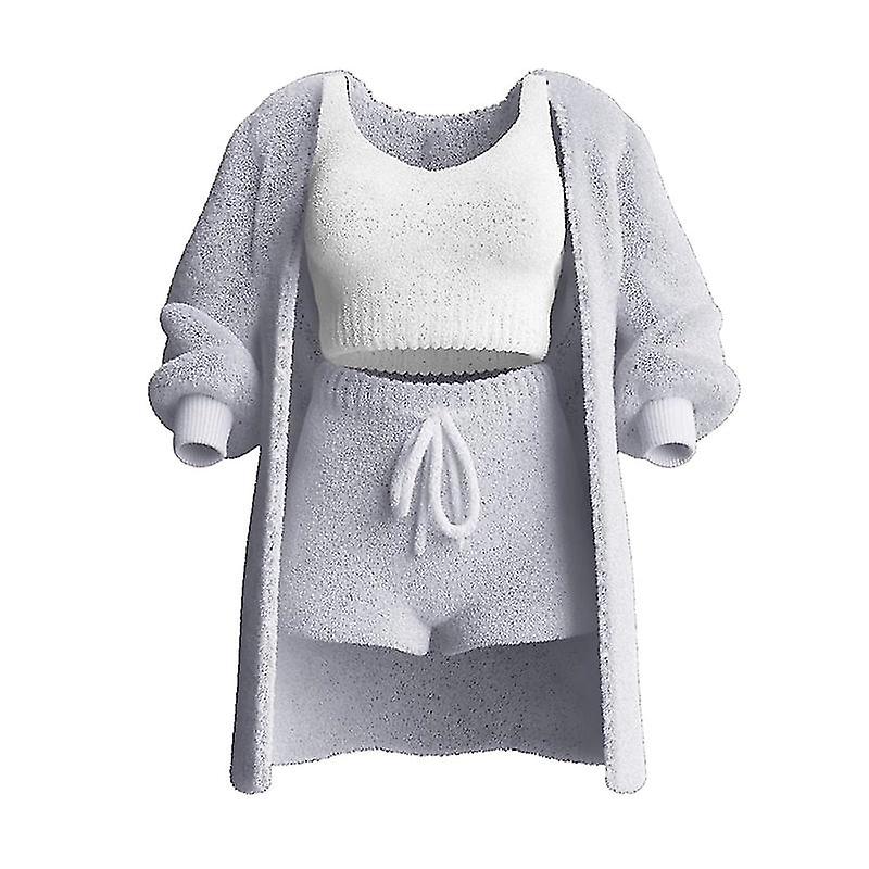 Viihtyisä 3-osainen neulesetti naisille Lämmin ja seksikäs Fuzzy Fleece pyjama