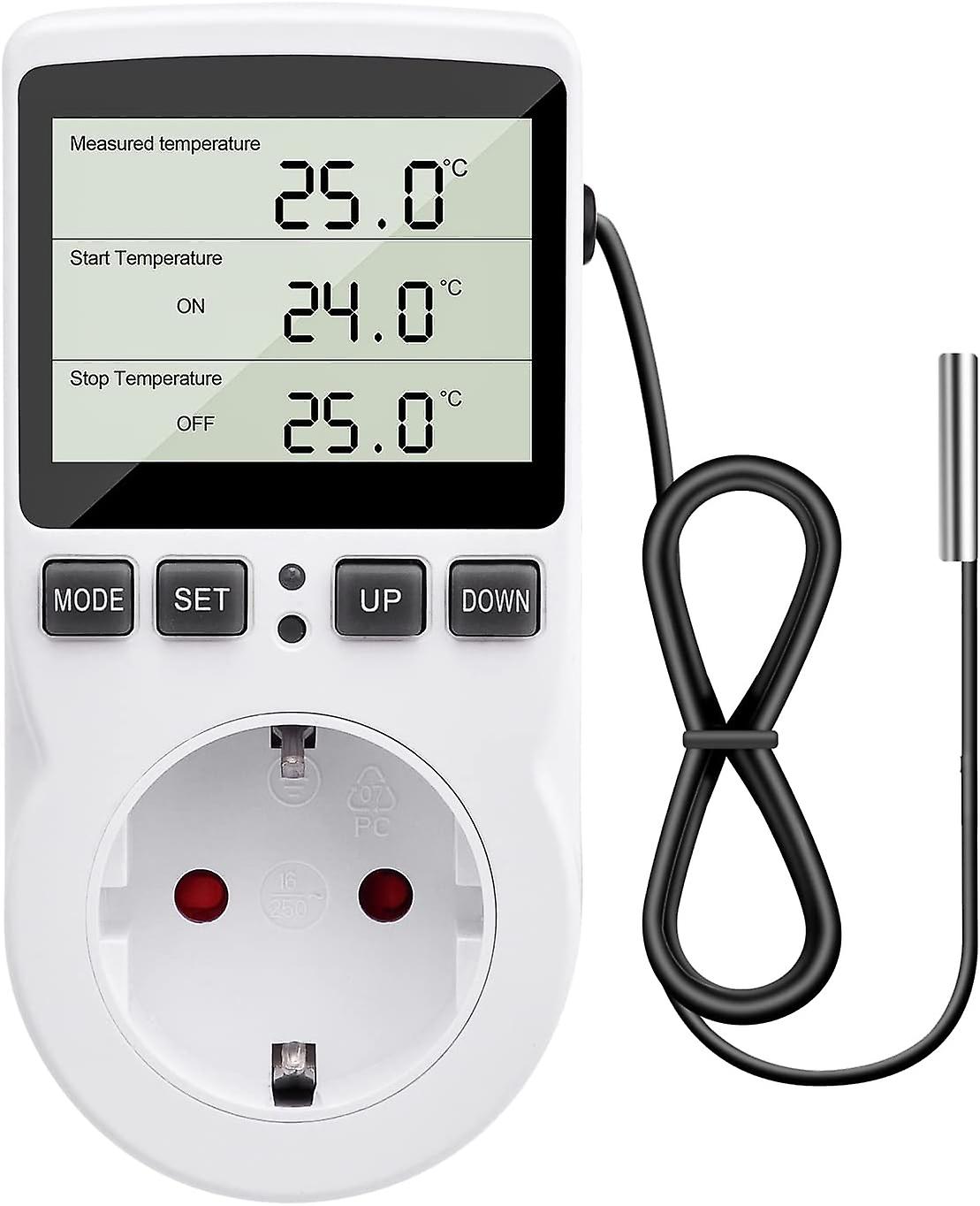 230 V temperature control with sensor, digital thermostat socket with LCD display