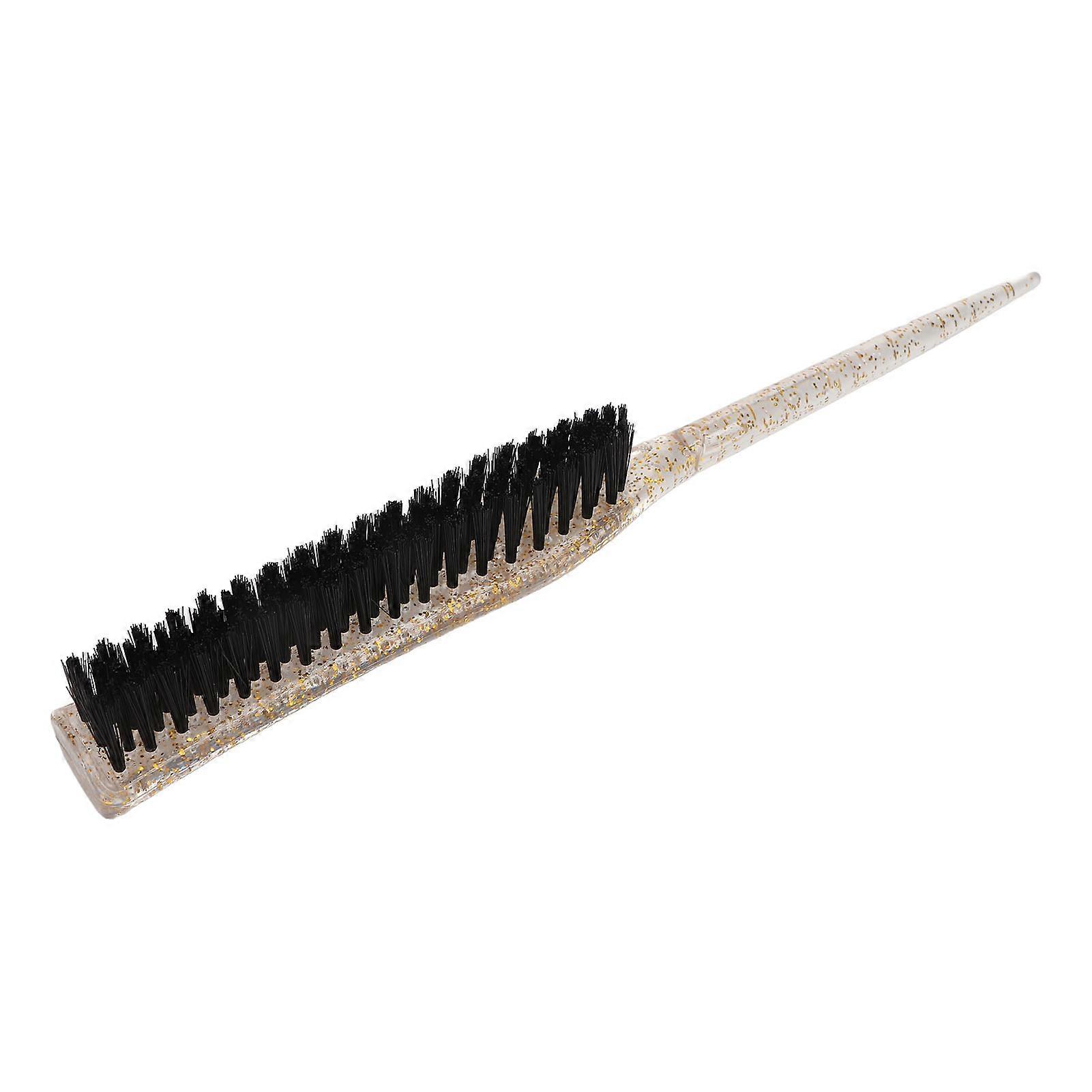 Rat Tail Teasing Brush Glitter Handle Soft Nylon Back Combing Teasing Hair Brush for Back Combing Gold 