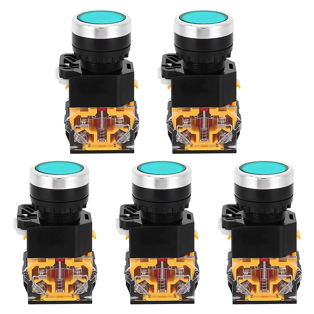 5pcs 22mm Green Self-Locking Push Button Switch - 37V-440V, No Light, Durable Design