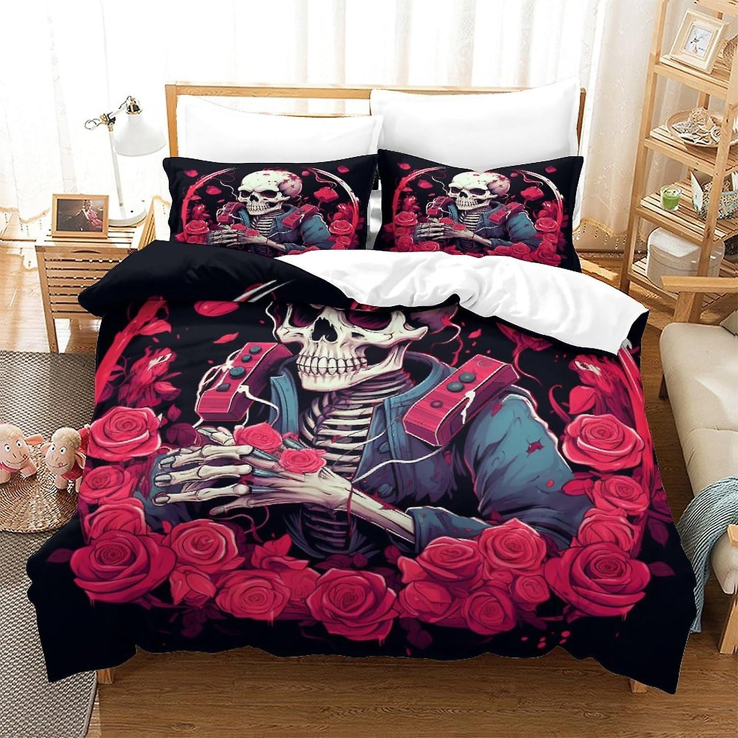 Sengetøj dynebetræk sæt 3D print Human Skeleton Quilt Cover sengetøj sæt, Game Controller Print Single Double King Size Microfiber dynebetræk sæt vid