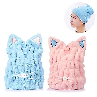 2Pcs Microfiber Hair Drying Towels Cute Bath Towel Wrap Bath Cap