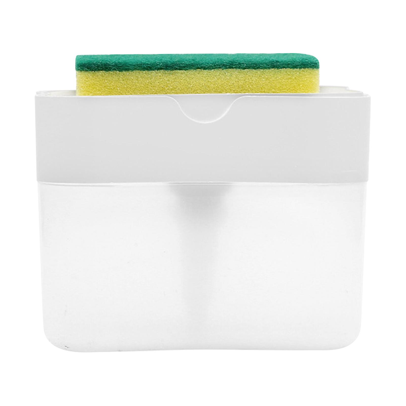 Soap Dispenser Box PP Press Type Sponge Holder Washing Tool for Kitchen Countertop White