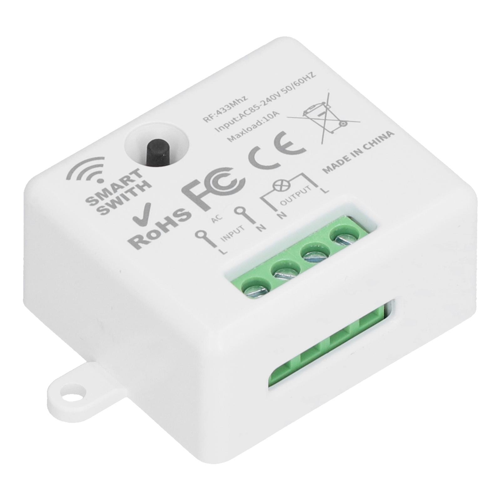 433MHz 10A Mini Wireless Switch Module AC 85-240V White 47x41x23mm