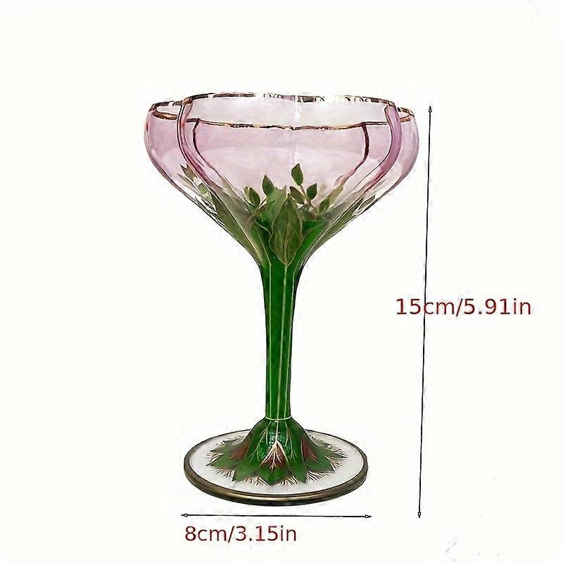 オーストリアの中世のシャンパンカップ、クリスタルガラスの赤ワインカップ、ピンクの手描きアイスクリームボウル、ヴィンテージフラワーゴブレット