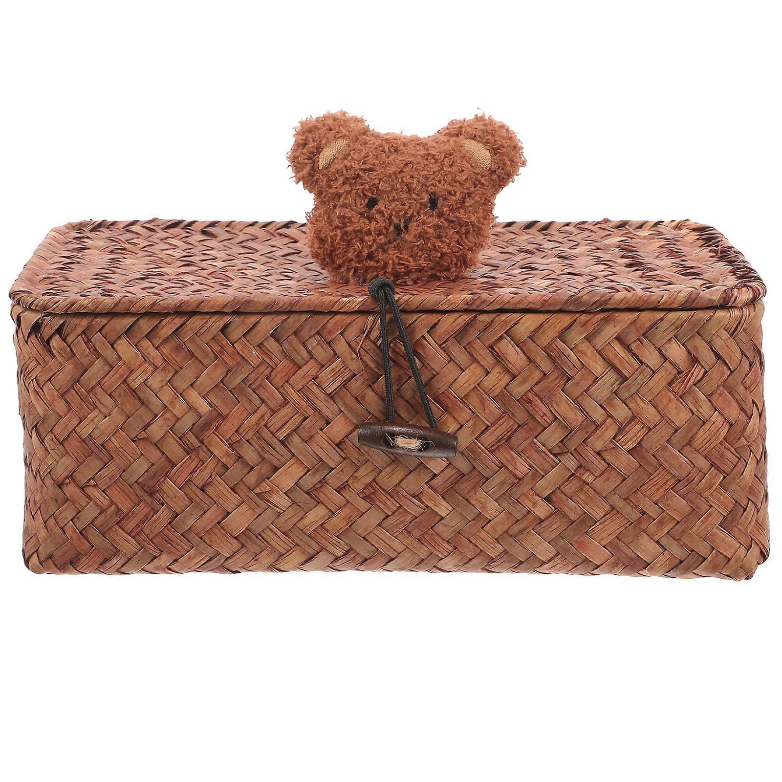 Rectangle Storage Box Handwoven Storage Basket Desktop Storage Box Decorative Storage Bin with Lid