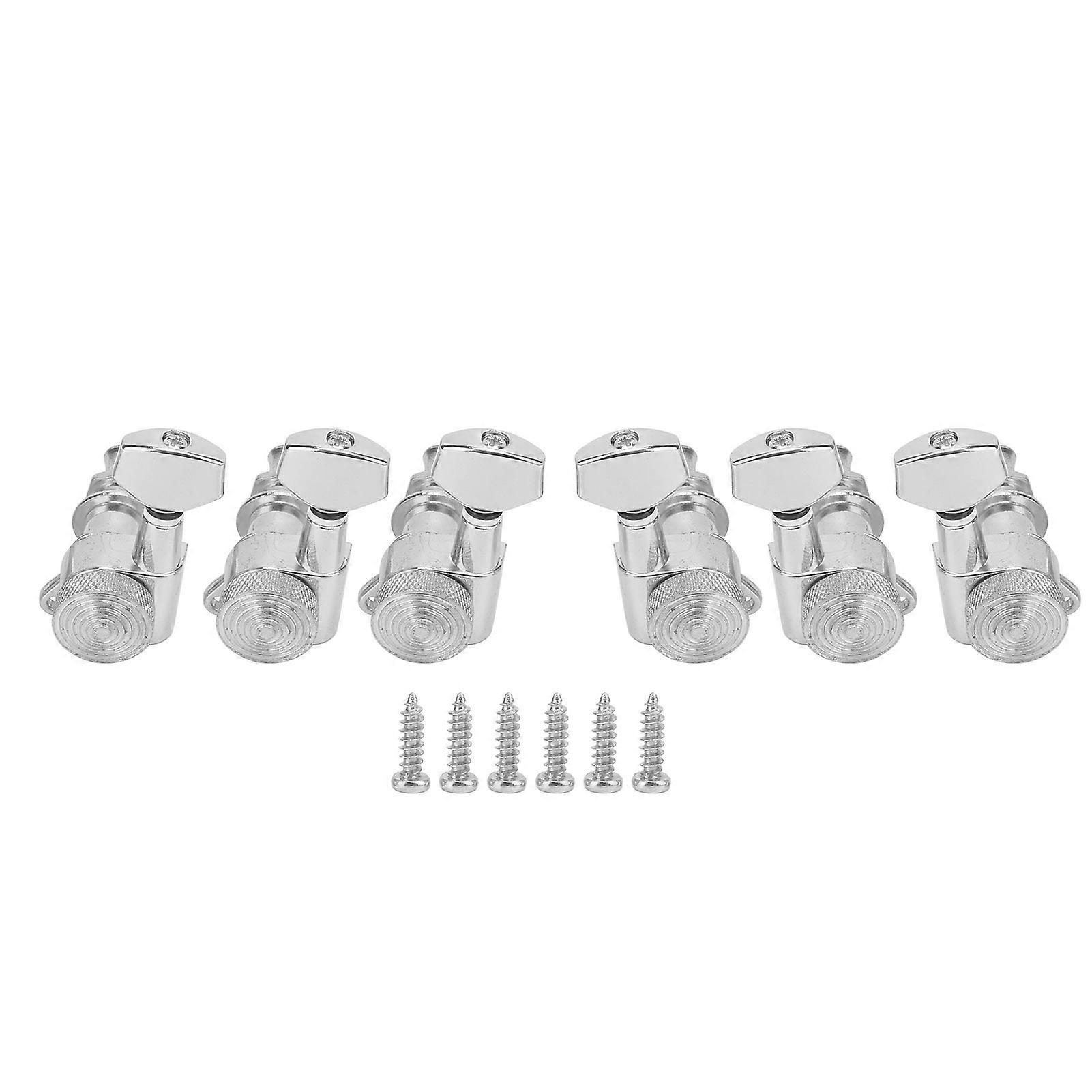 6Pcs Locking Guitar String Tuning Peg Metal Electric Sealed Tuner Head Key Set Kit Silver3 Left and 3 Right Peg Set