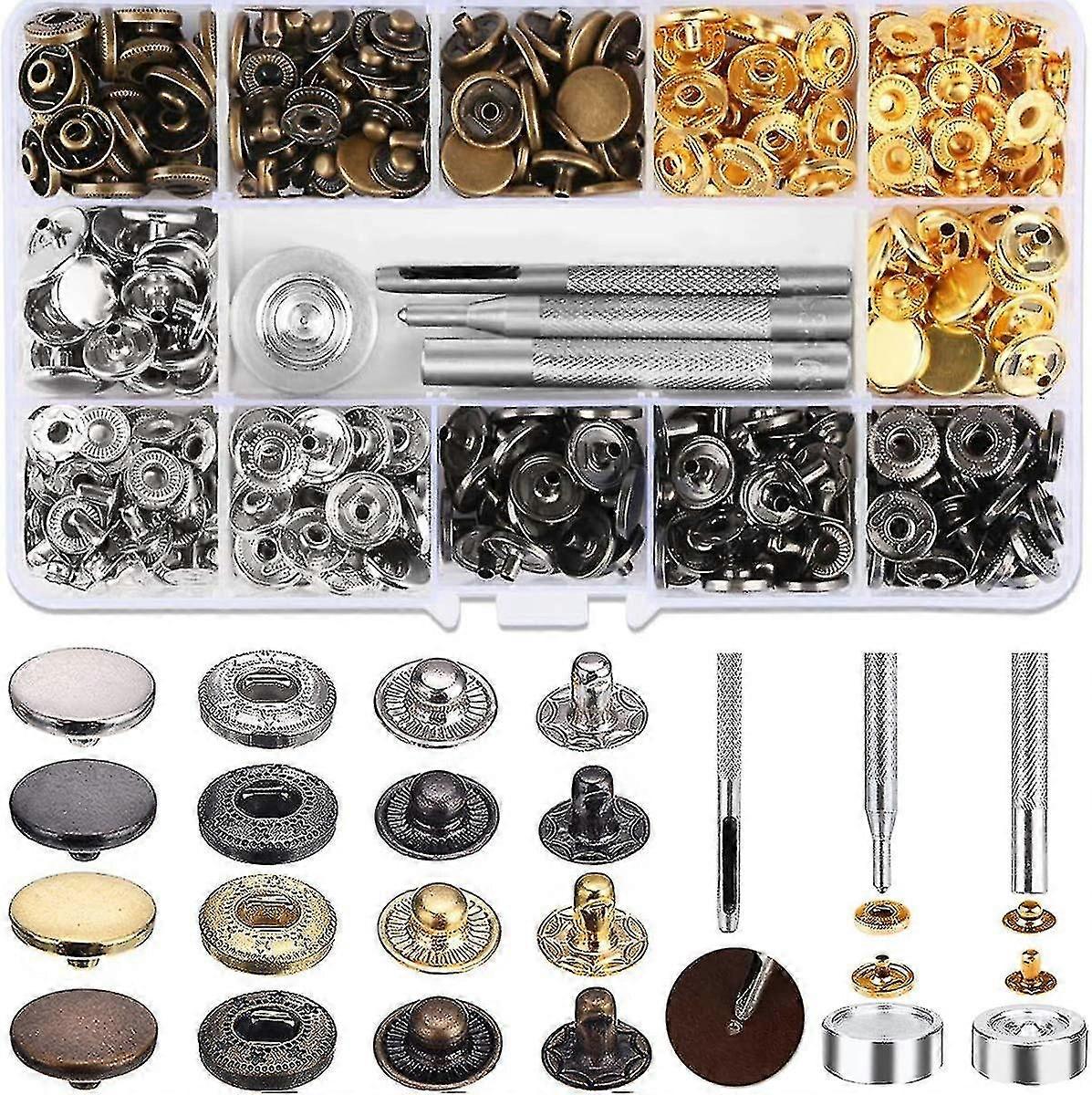 120pcs Snap Fasteners Kit, Iave Metal Snaps Buttons Set Rust Proof Press Studs