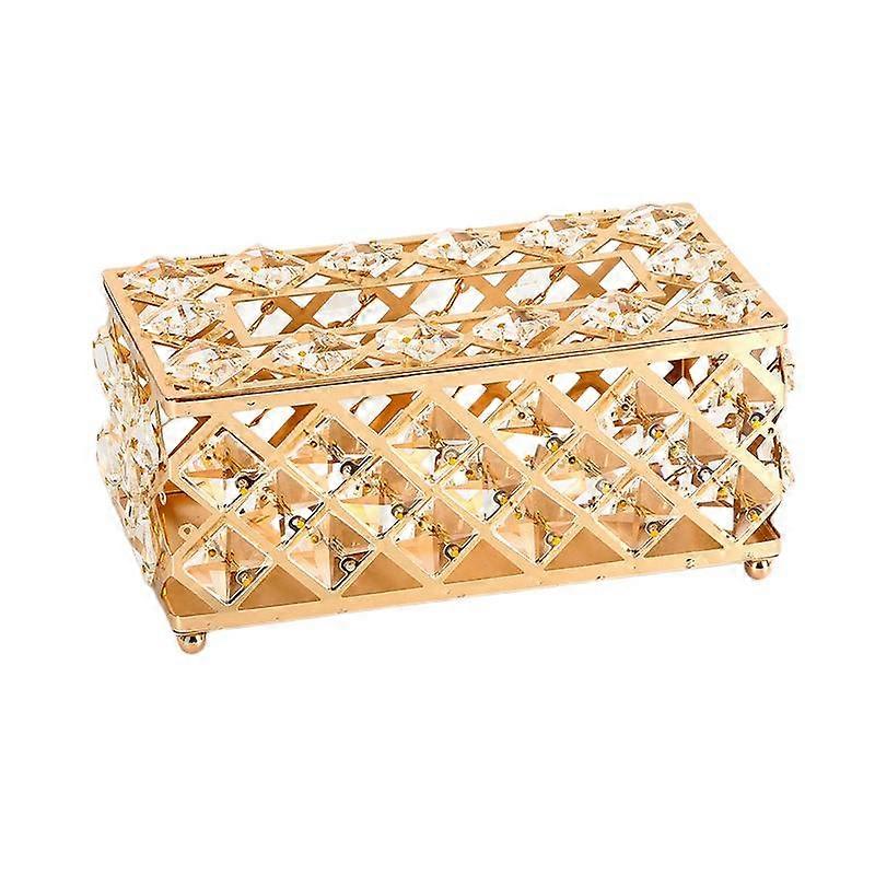 Rectangular Crystal Decorative Tissue Box Lid Tissue Holder, Gold Crystal
