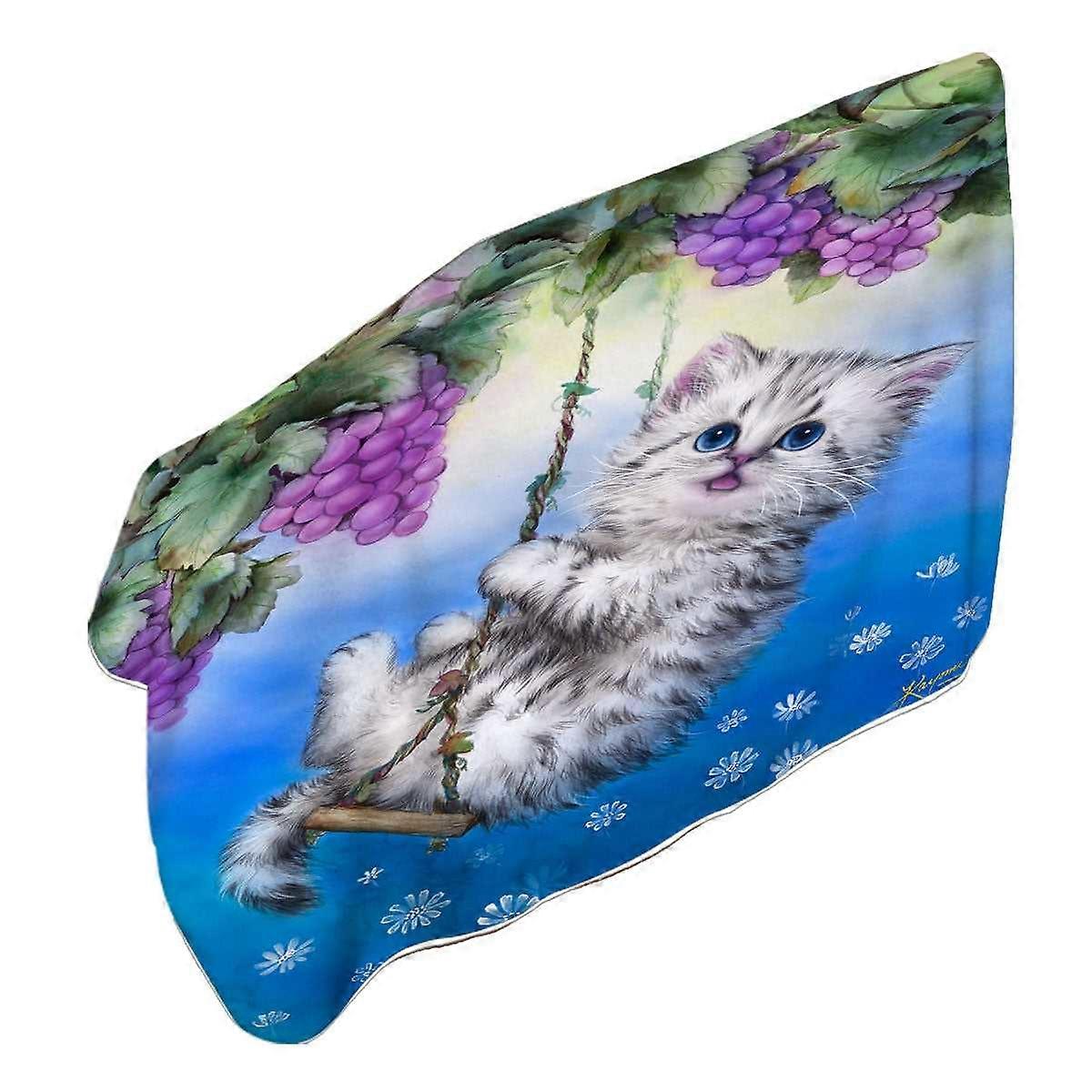 Cute Kitty Cat Swinging in the Grape Vineyard Microfiber Beach Towel