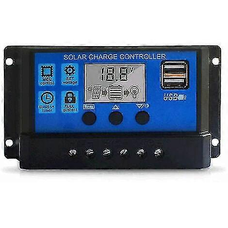 10a Solar Charge Controller, 12v/24v Solar Panel Controller Adjustable Lcd Solar Panel Controller With Dual Usb Ports