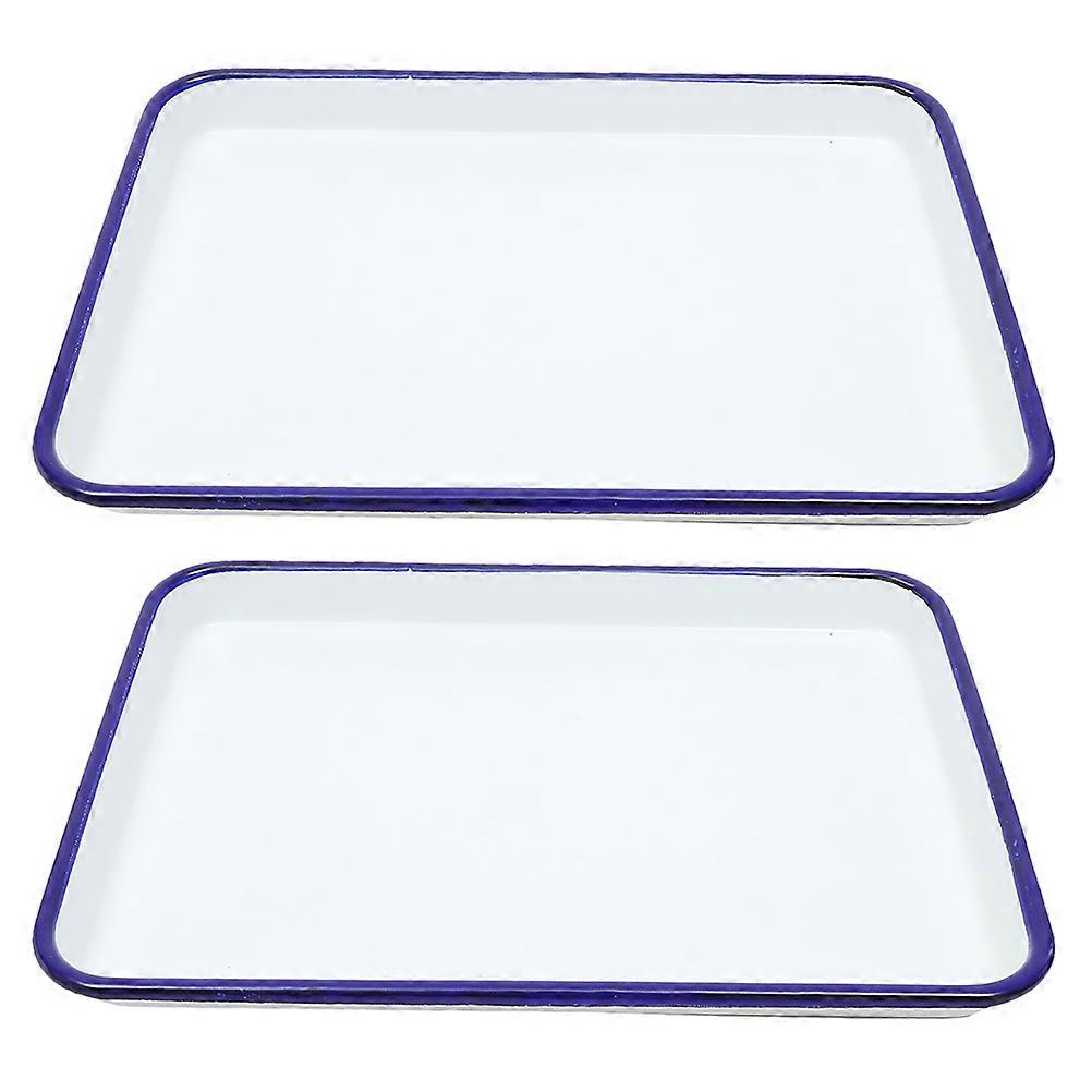 2Pcs Rectangular Enamel Baking Pan Pie Baking Pan Food Baking Pan Kitchen Multi-functional Baking Pan