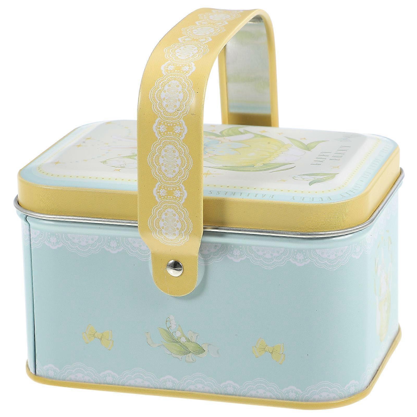 Metal Cookie Tin Tinplate Biscuit Tin Candy Snacks Storage Container with Lid Handle