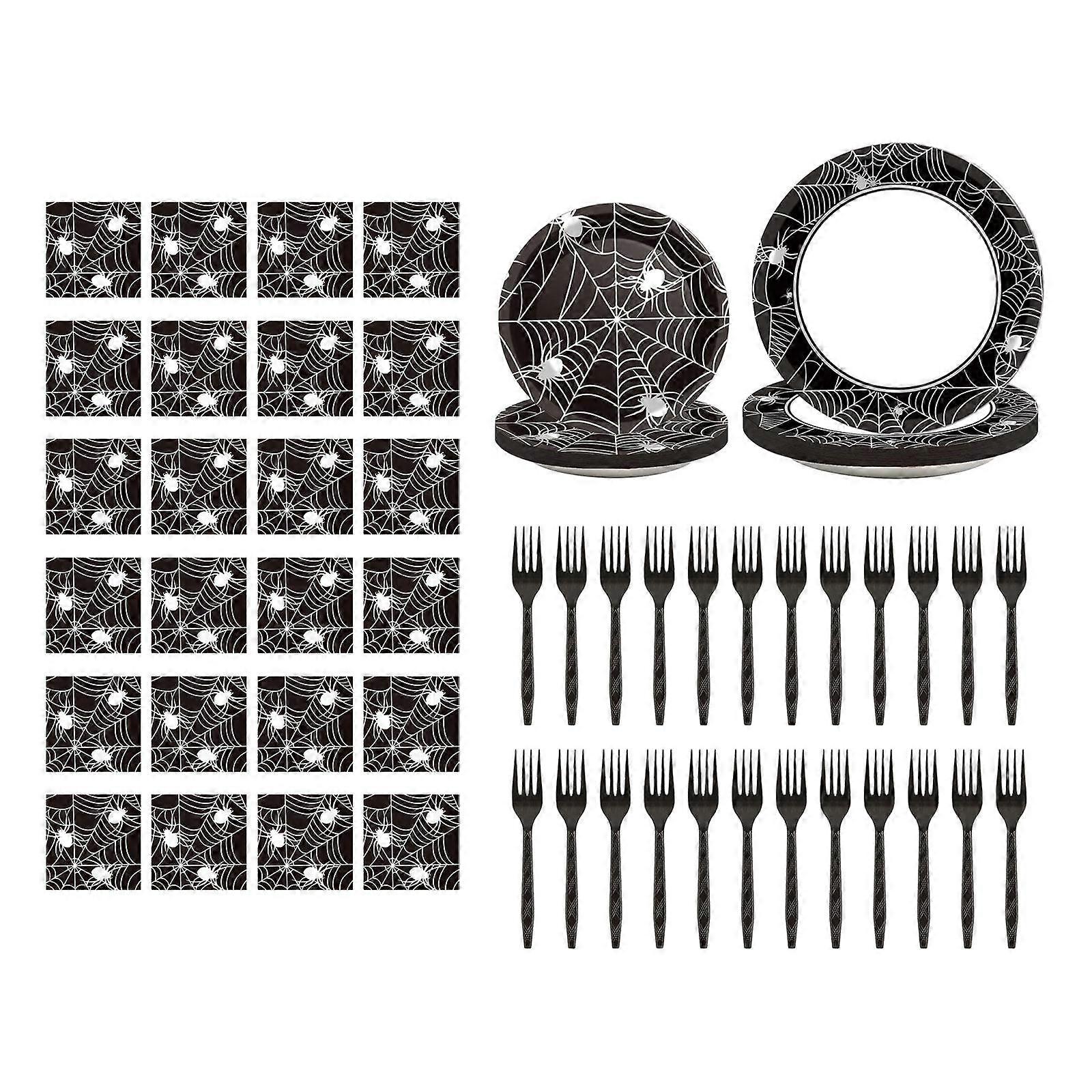 24 Set Halloween Disposable Tableware Decorative Dinner Dessert Plates Forks