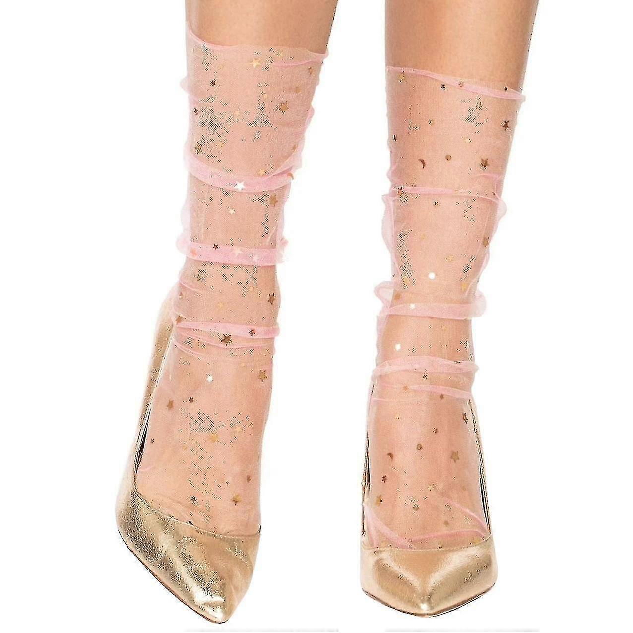 mesh stockings with stars - pink
