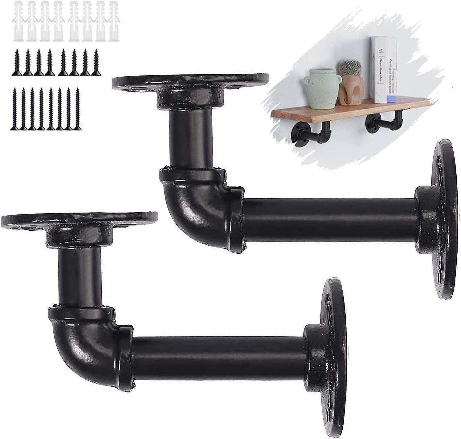 Pipe Shelf Brackets, 2 Pack Industrial Black Pipe Shelf Brackets Wall Mounted Rustic Metal L Heavy Duty Pipe Bracket for Book Shelf Floating Shelves15
