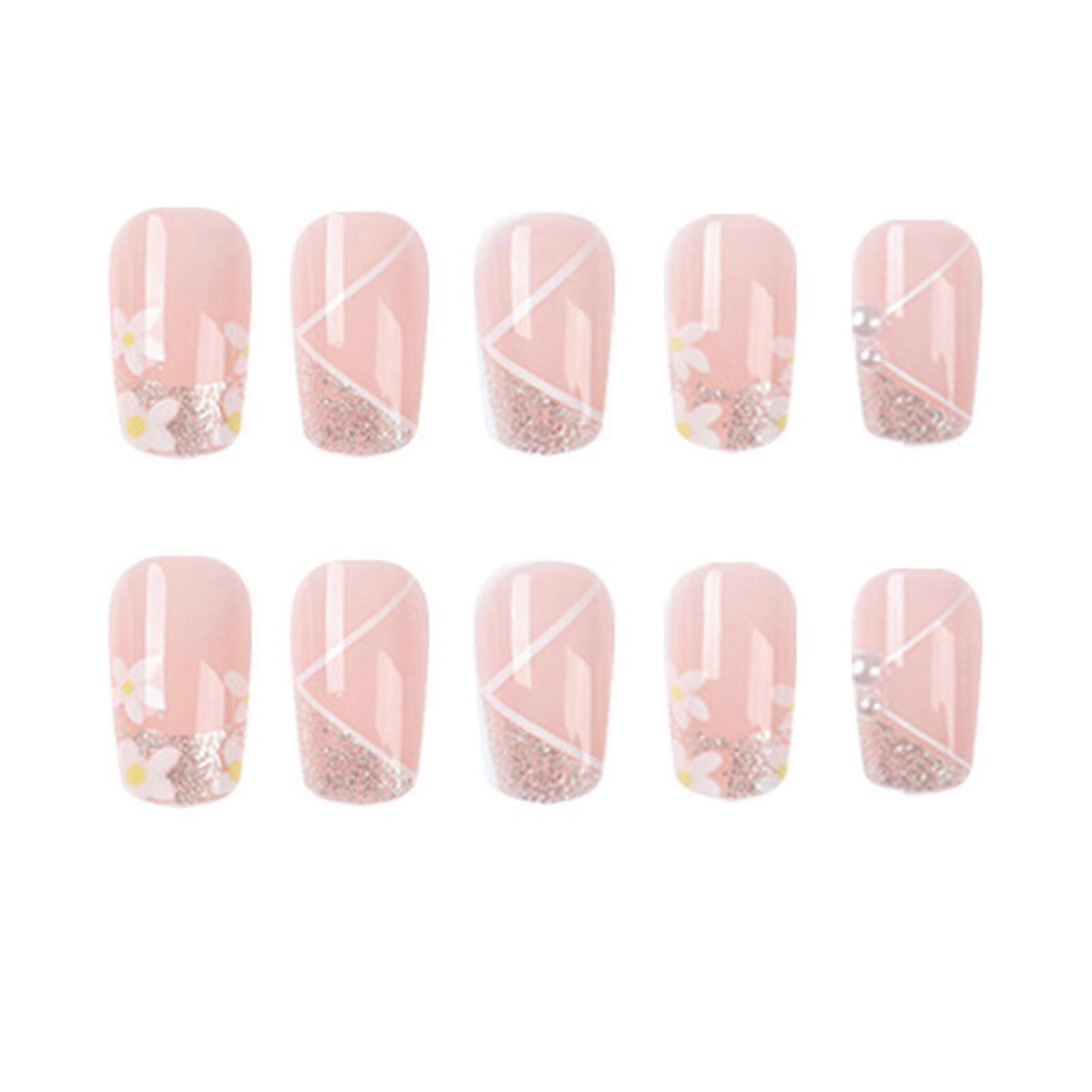 24pcs Short Press On Nails Gentle Exquisite Static False Nails For Nail Art Beginners Practice