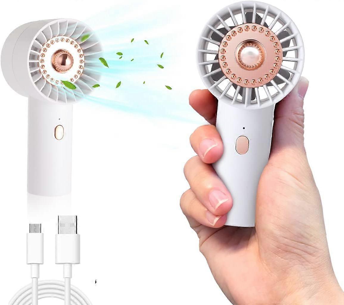 LINJOU Handheld Personal Fan with Colourful LED Lights, Mini Fan, Portable USB Rechargeable Pocket Fan(White)