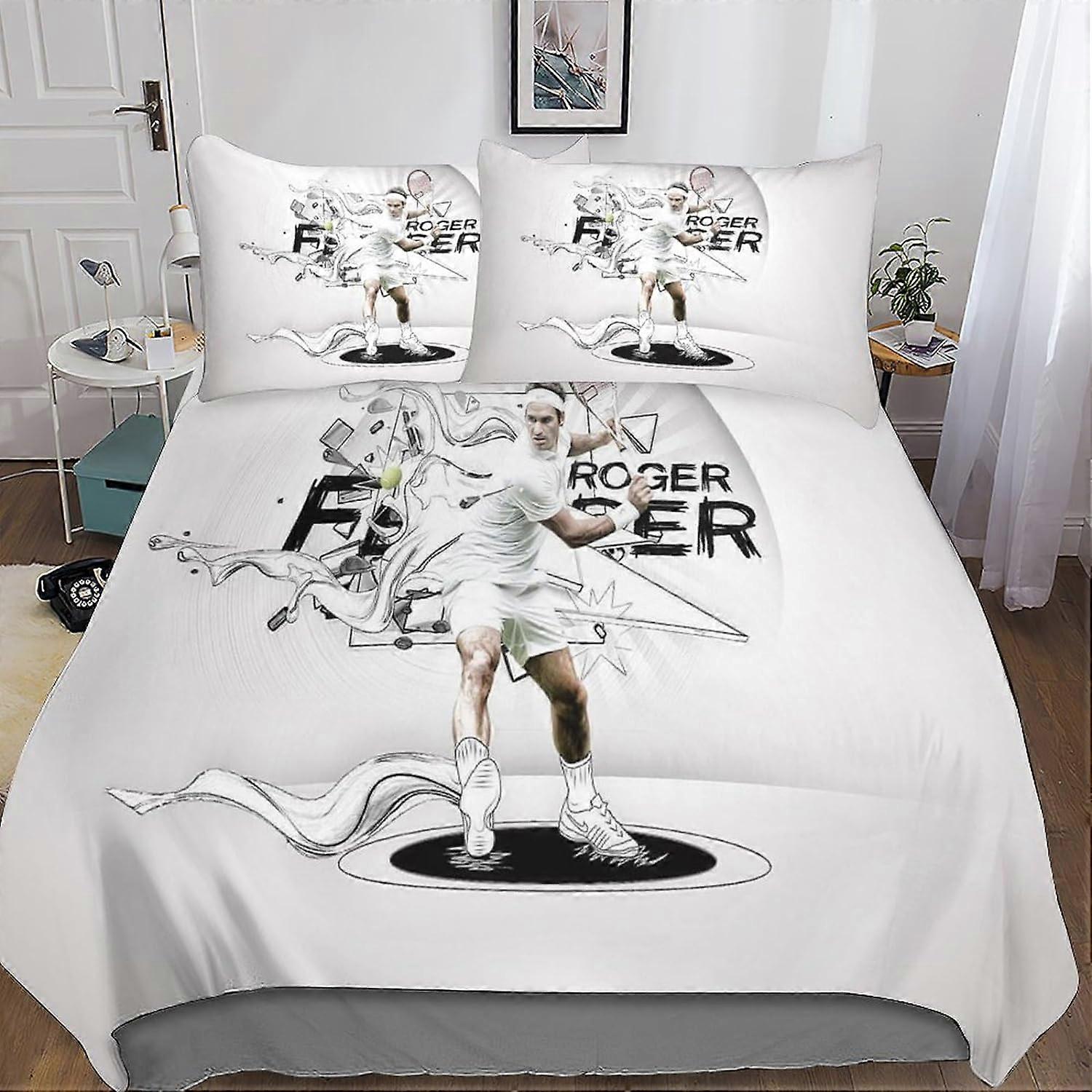 Roger Federer 3D Printed Bedding Set Duvet Cover Pillowcase, 3 Piece Bedding Set with Zipper Closure, for Adults and Kids Double