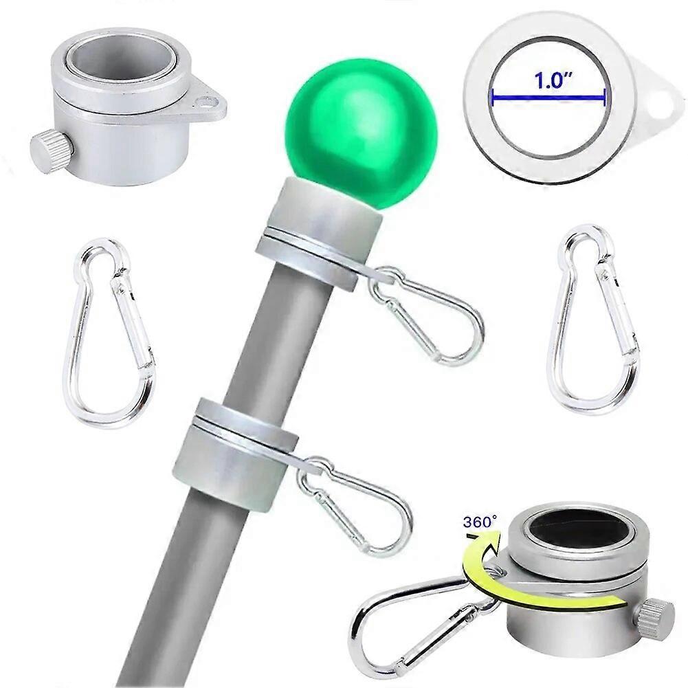 2pcs Aluminium Flagpole Mounting Rings Set With Fixed HookAnti Wrap 360 Rotatable Ring With Carabiners