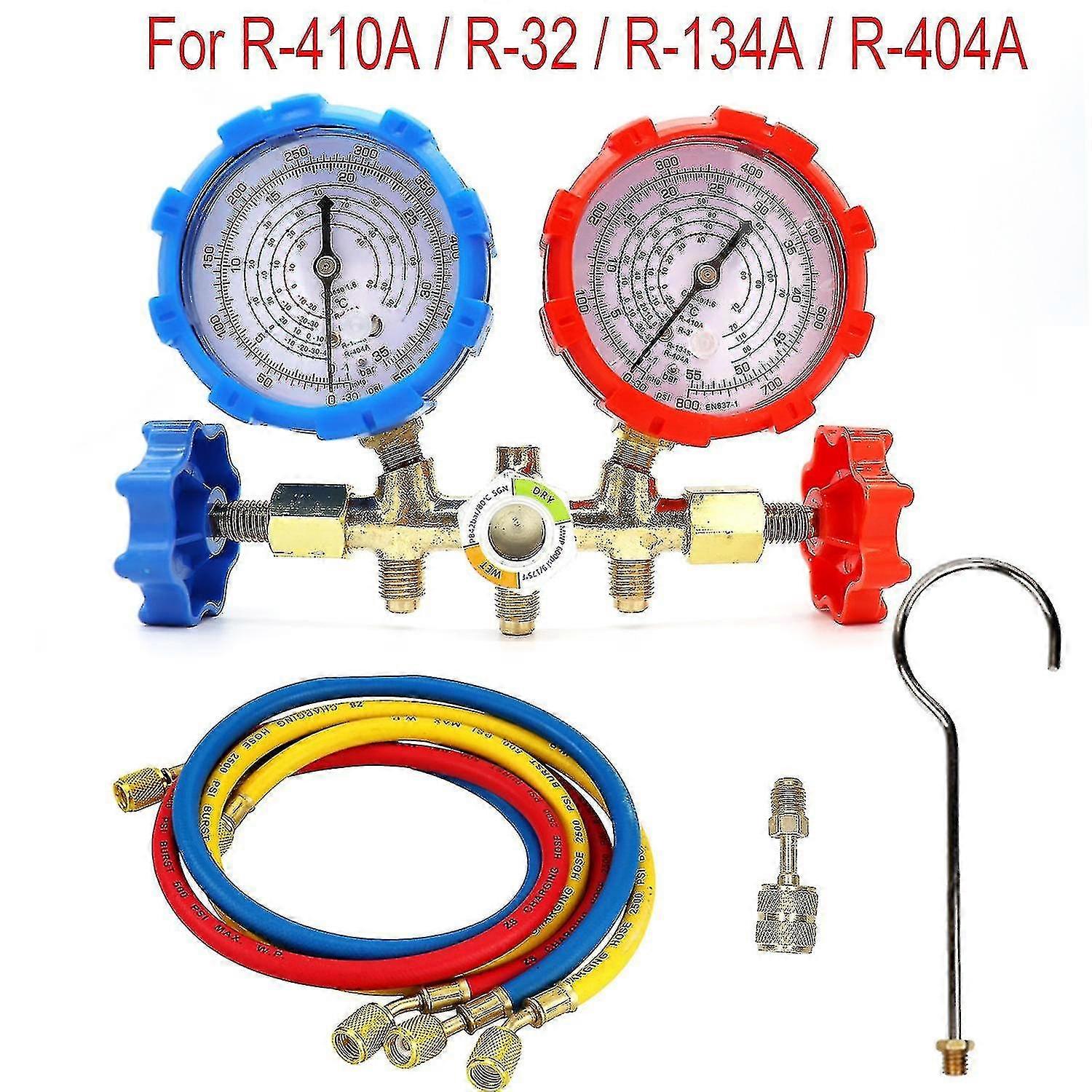 ل R410a R32 R404a R134a المبرد مشعب مقياس تكييف الهواء مجموعة التبريد أدوات تكييف الهواء مع خرطوم وخطاف