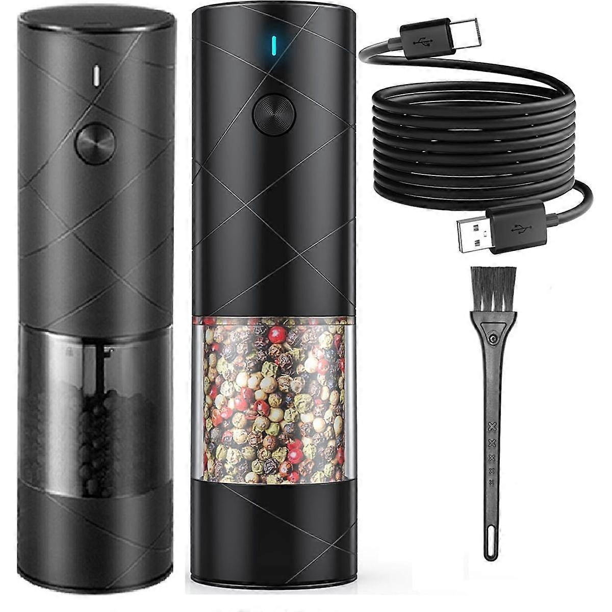 2Pack Elektrický mlýnek na sůl a pepř Set USB Dobíjecí S Teplým LED Světlem, Nastavitelná Hrubá