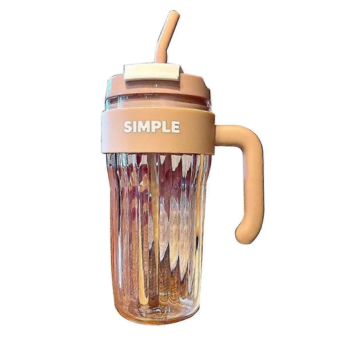 Simple Large Capacity Handy Plastic Cup Girl Office Mug Handle Straw Water Cup Couple Drinking Cup Coffee