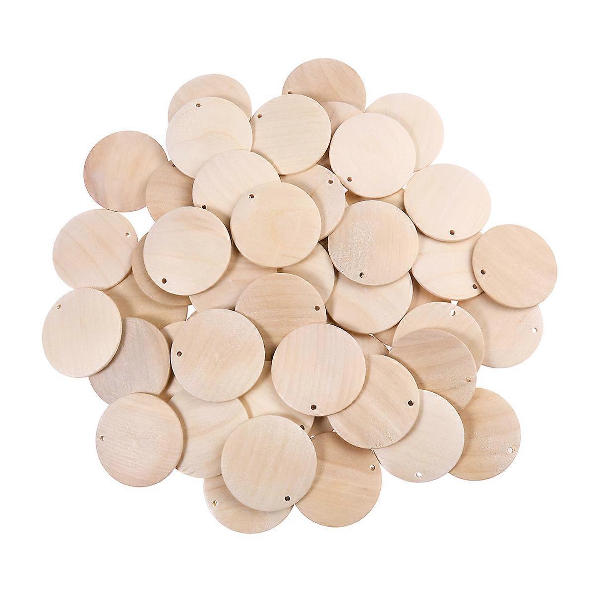 ULTNICE 50pcs Round Wooden Pieces 4cm DIY Craft Wood Piece with Hole for Art Crafts Project