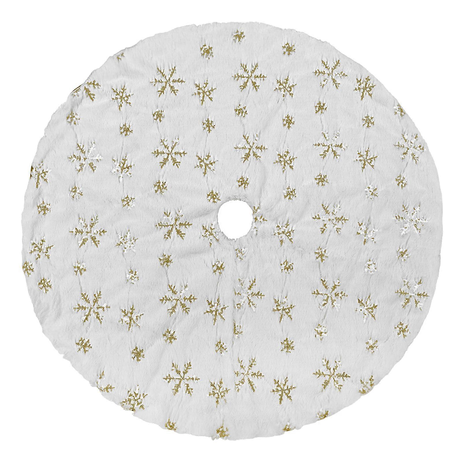 Christmas Tree Skirt Extra-Soft Wear Resistant Classic Snowflake Design Round Large Christmas Tree Mat Ornament