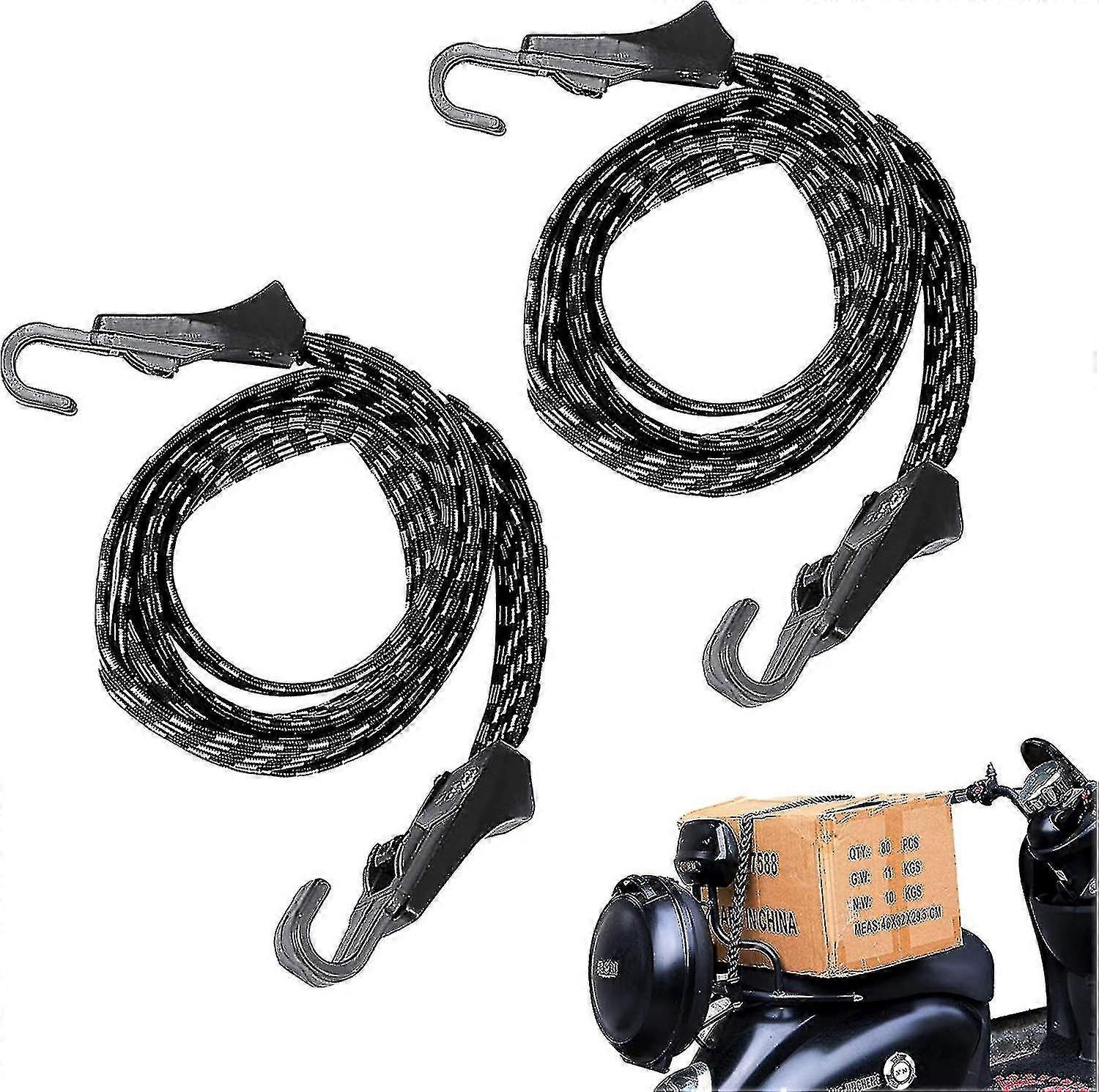Bike Ratchet Strap, Luggage Rack Rubber Band, 2 Pieces 3 In 1 Multifunctional Elastic Fixed Bungee Cord With Hook (68cm)