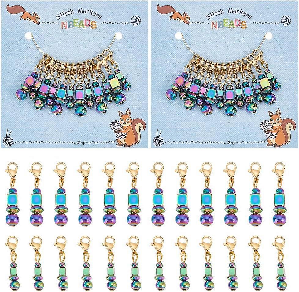 24 Pcs Rainbow Color Beaded Pendant Stitch Markers 304 Stainless Steel Crochet Stitch Marker Removable Lobster Clasp Locking Stitch Marker for Weaving