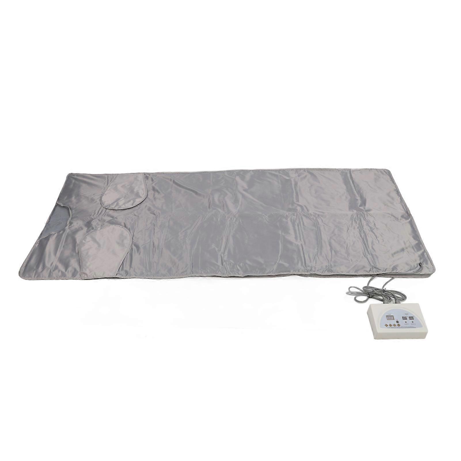 Far Infrared Sauna Heating Blanket Fat Burning Promote Sweating Sauna Blanket with Remote Control Silver 180x80cm US Plug 110V