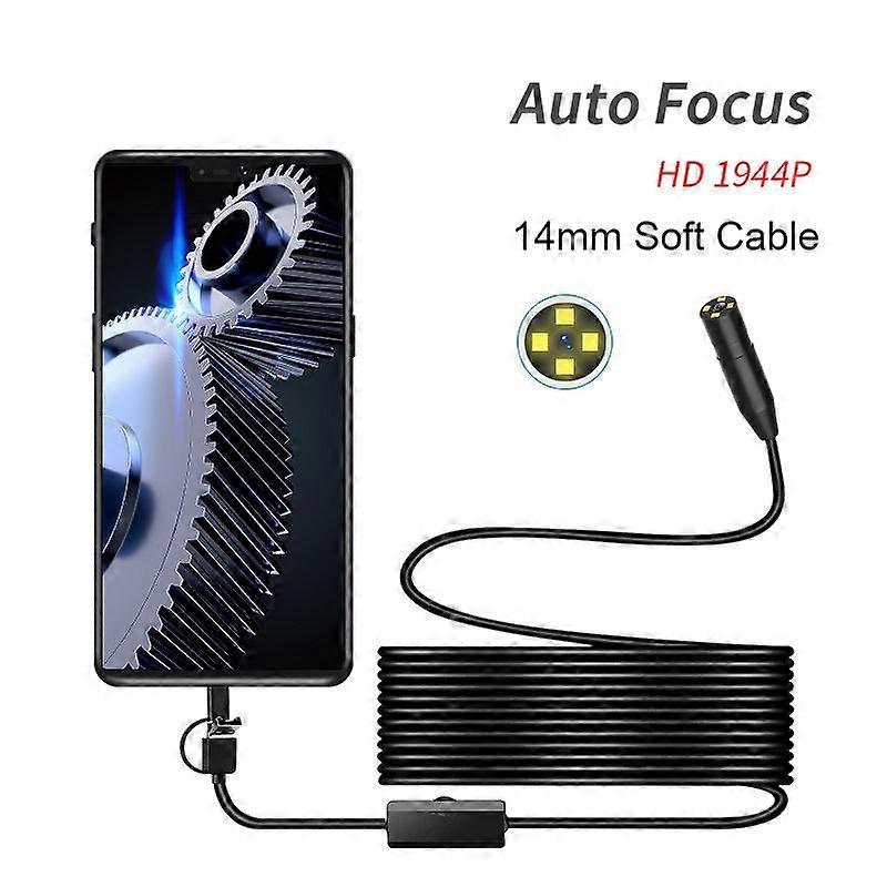 14mm Auto Focus Endoscope Camera 5.0MP IP68 Waterproof Lens HD1944P 3 IN 1 For Type-C/Android/PC Borescope Check Car