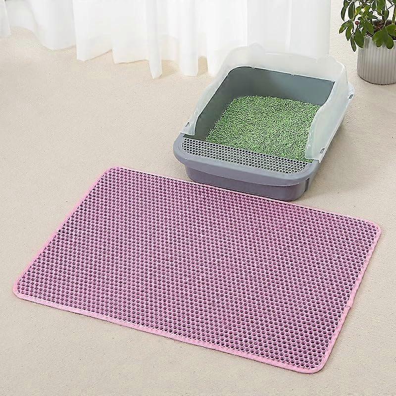 Cat Litter Mat Scatter Control, Litter Tray Mat Double Layer Honeycomb Large Holes Design, Waterproof EVA Material (30X30cm, Pink)