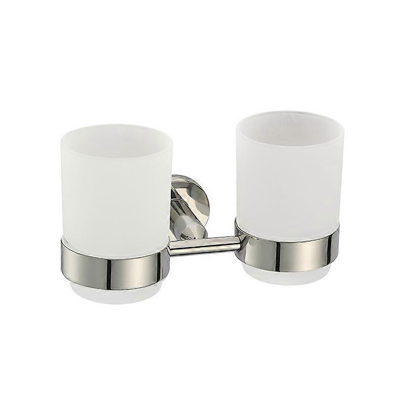 Wall-mounted toothbrush holder, bathroom mug for 2, glass - stainless steel fixing, 18x10x10 cm, glossy finish