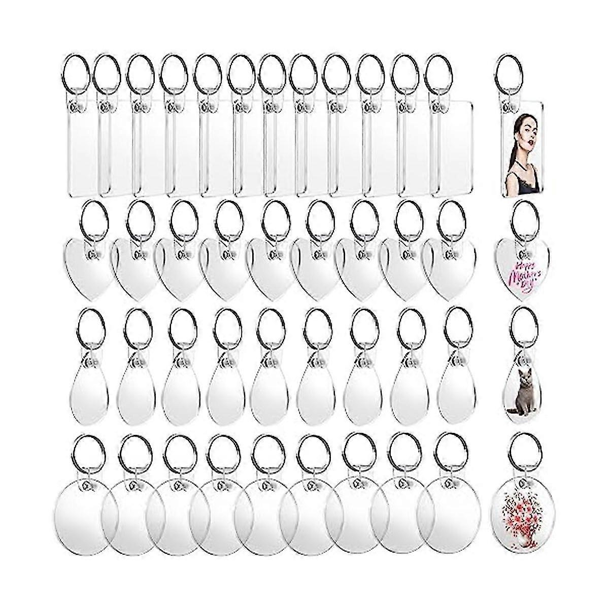 120 Pcs Acrylic Keychain Blanks, 4 Shapes Clear Blank Keychains For Vinyl Kit Double-sided For Crafts Ornaments