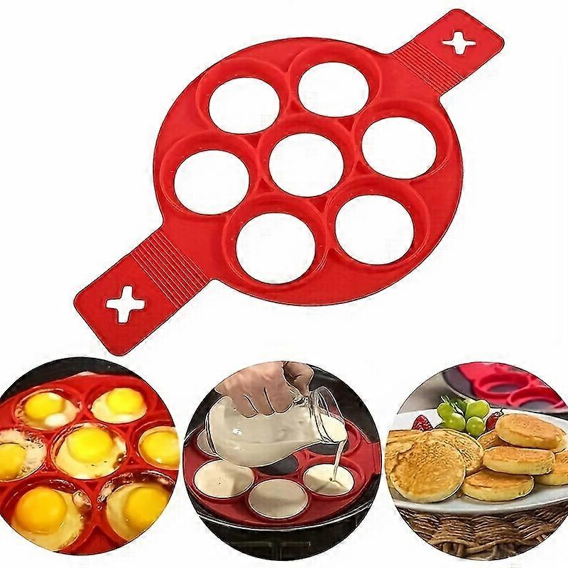 1pc, Pancake Maker Mold, Silicone Egg Ring, 7 Holes Pancake Mold, Omelette Mold, Baking Tools, Kitchen Gadgets