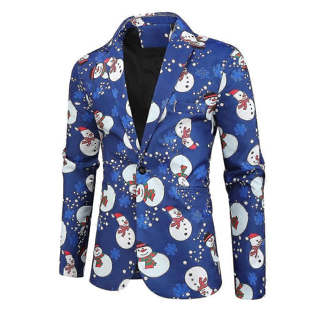 Mens Christmas Snowman Printed Blazer One Button Suit Jacket