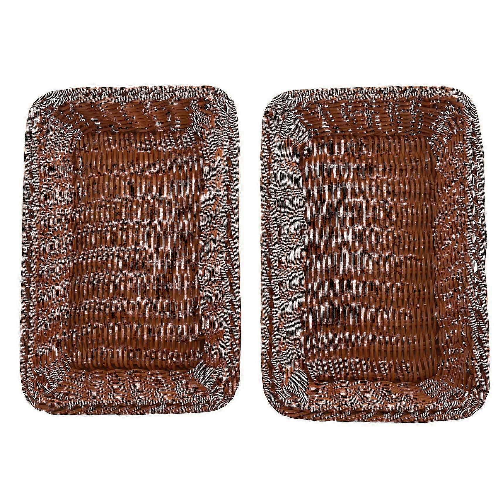 2 Pcs Rectangular Basket For Table Or Counter Display For Bread,fruits And Vegetables Wicker Basket