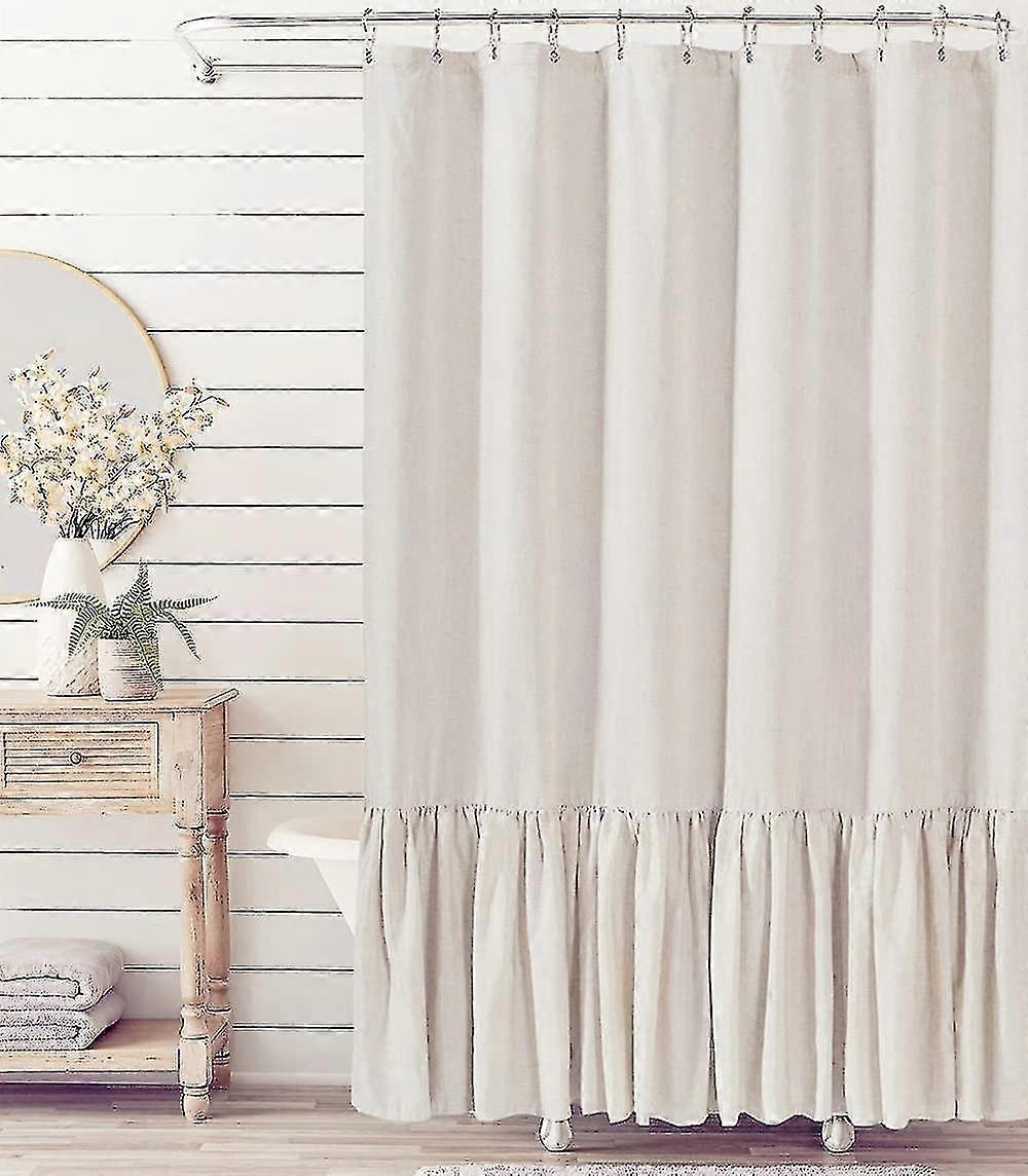 フリル裾、リネンブレンドシャワーカーテンバスルーム、ナチュラル、72 "x72"と農家のシャワーカーテン
