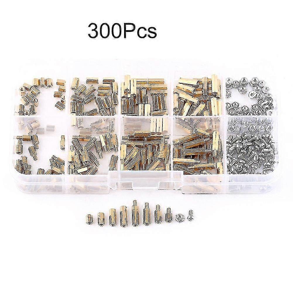 300st M2 Mässing Kopparpelare Standoffs Hex Kolonn Skruvar Muttrar Sortiment Kit