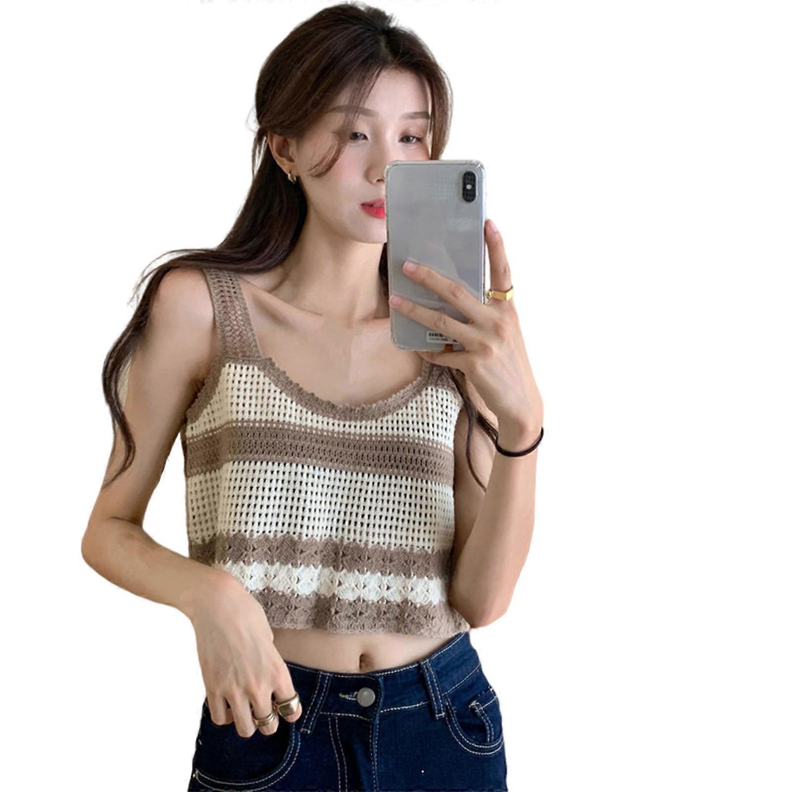 Hollow Out Stripe Crop Tops Women Crochet Cardigan Autumn for Dating Shopping