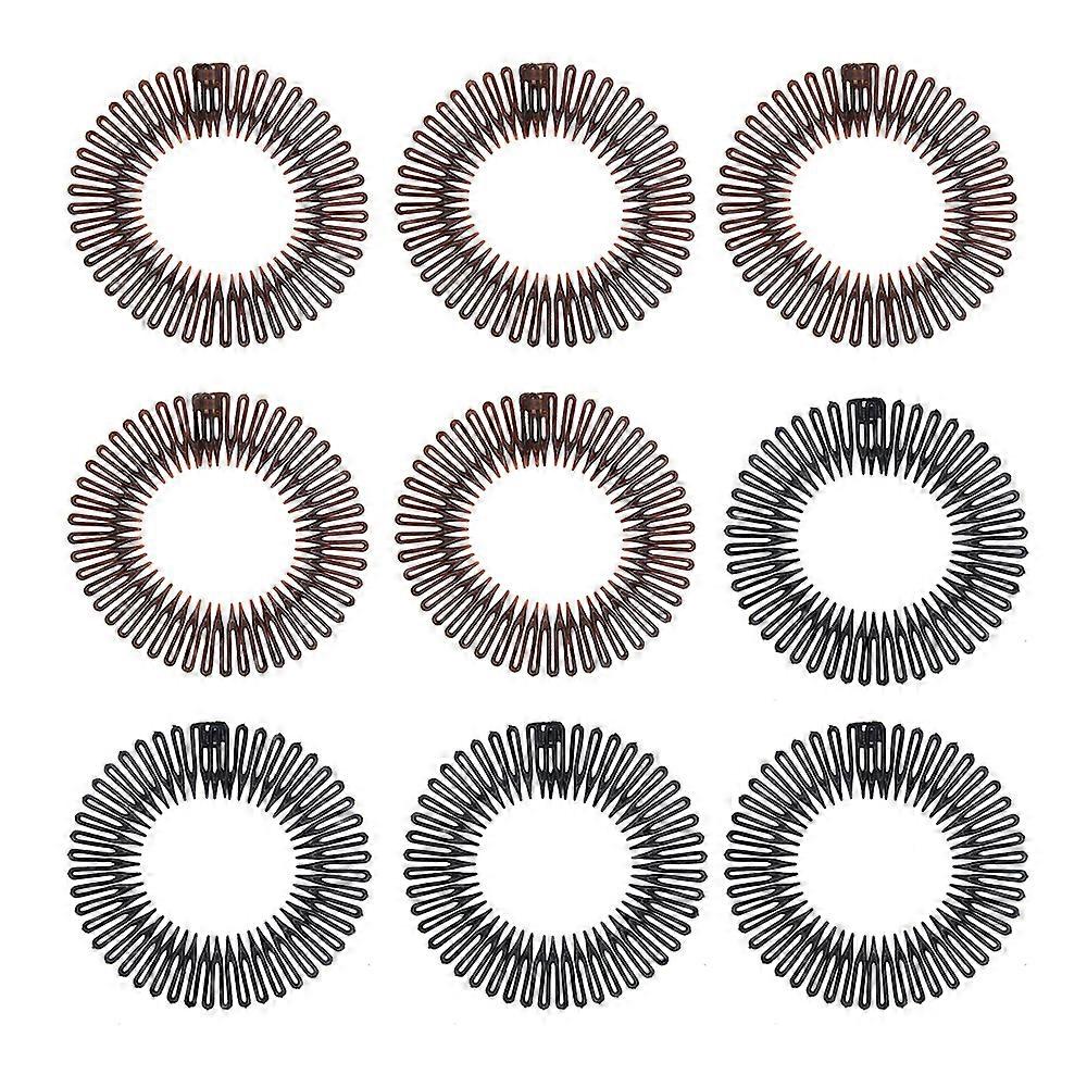 9pcs Elastic Comb Headbands with Flexible Plastic Rings
