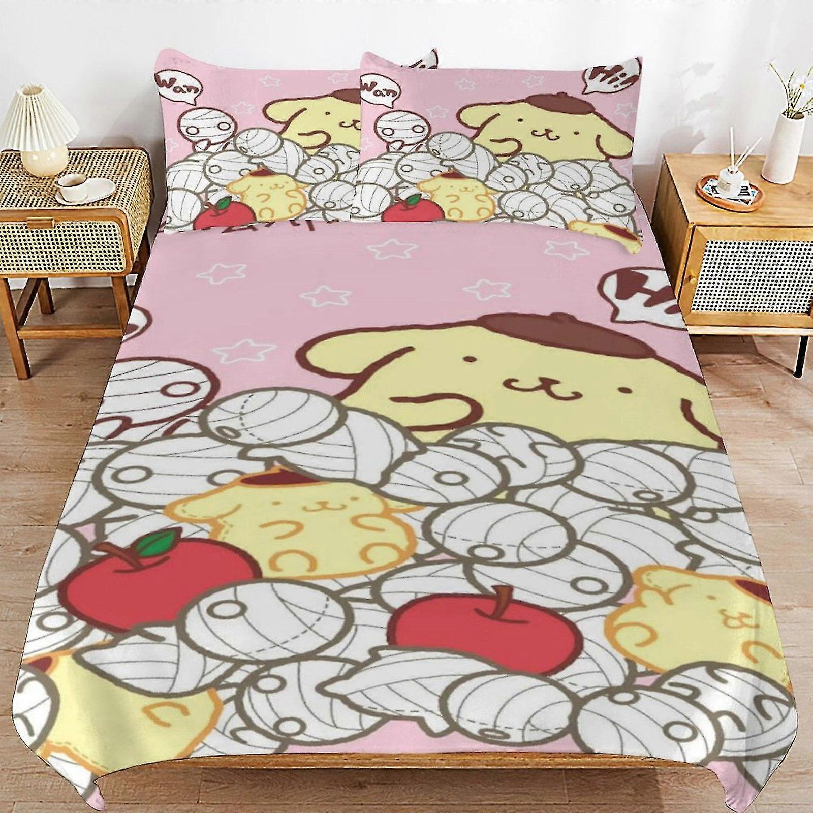 b863 Prostěradla Pompompurin povlak na přikrývku 3dílná sada povlečení 1 povlak na přikrývku a 2 povlaky na polštář prostěradla gb863